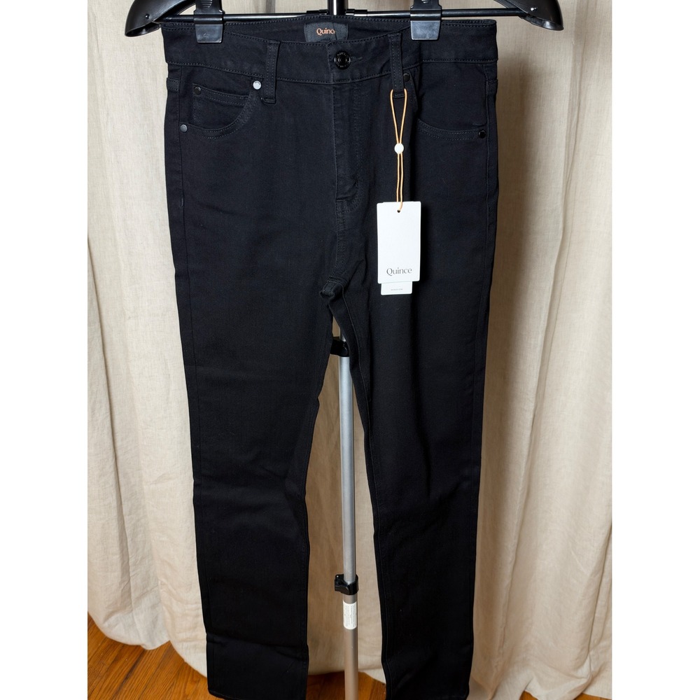 Quince Organic Cotton Slim Straight Jeans Women 28 Black Mid Rise Stretch NWT